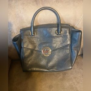 Michael Kors Hudson Black Pebbled Leather Large Satchel